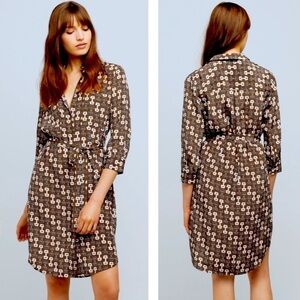 L'AGENCE Stella Shirt Dress 100% Silk Buckle Print Carafe/Ivory/Black  SZ XS